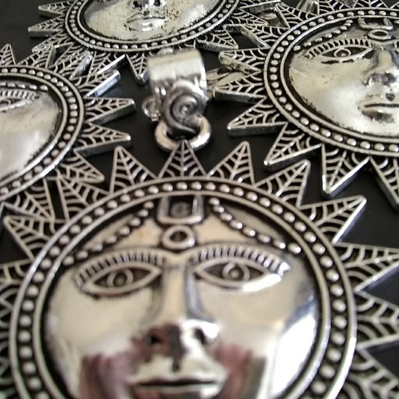 New Big Face Super Ancient Sun Silver Necklace 28" - Picture 3 of 6